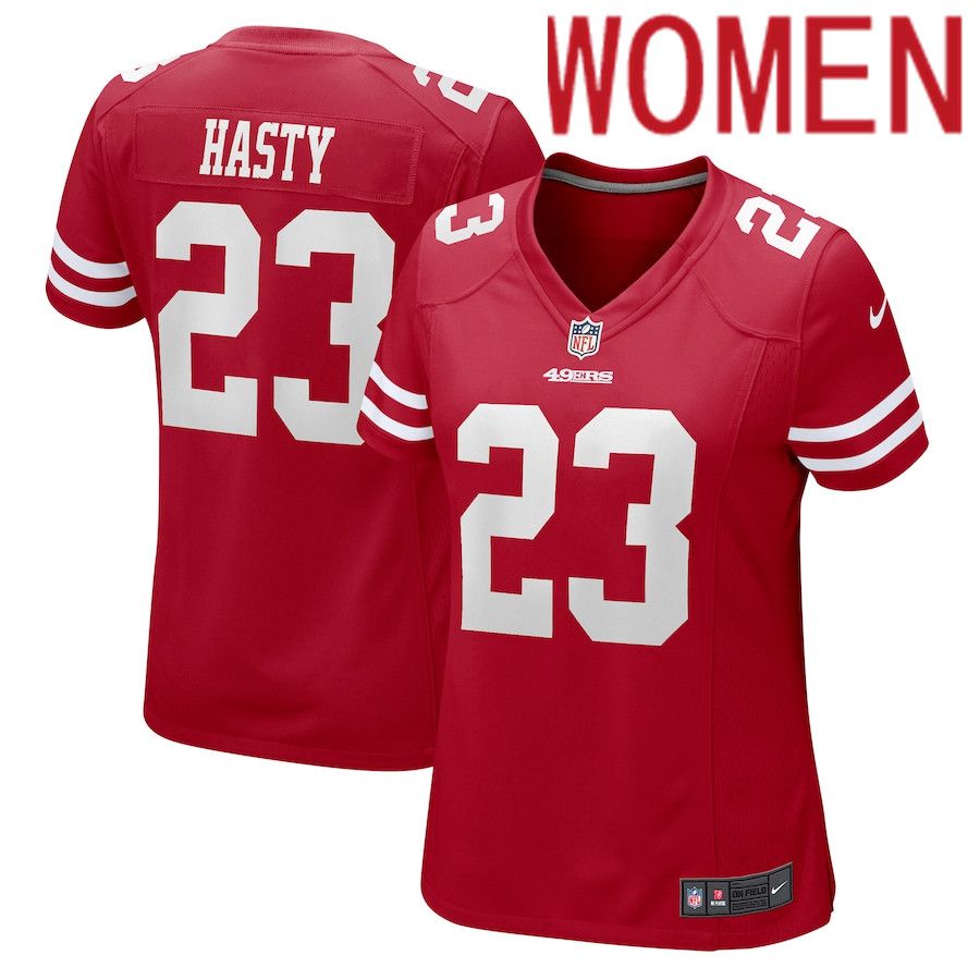 Women San Francisco 49ers #23 JaMycal Hasty Nike Scarlet Game NFL Jersey->women nfl jersey->Women Jersey
